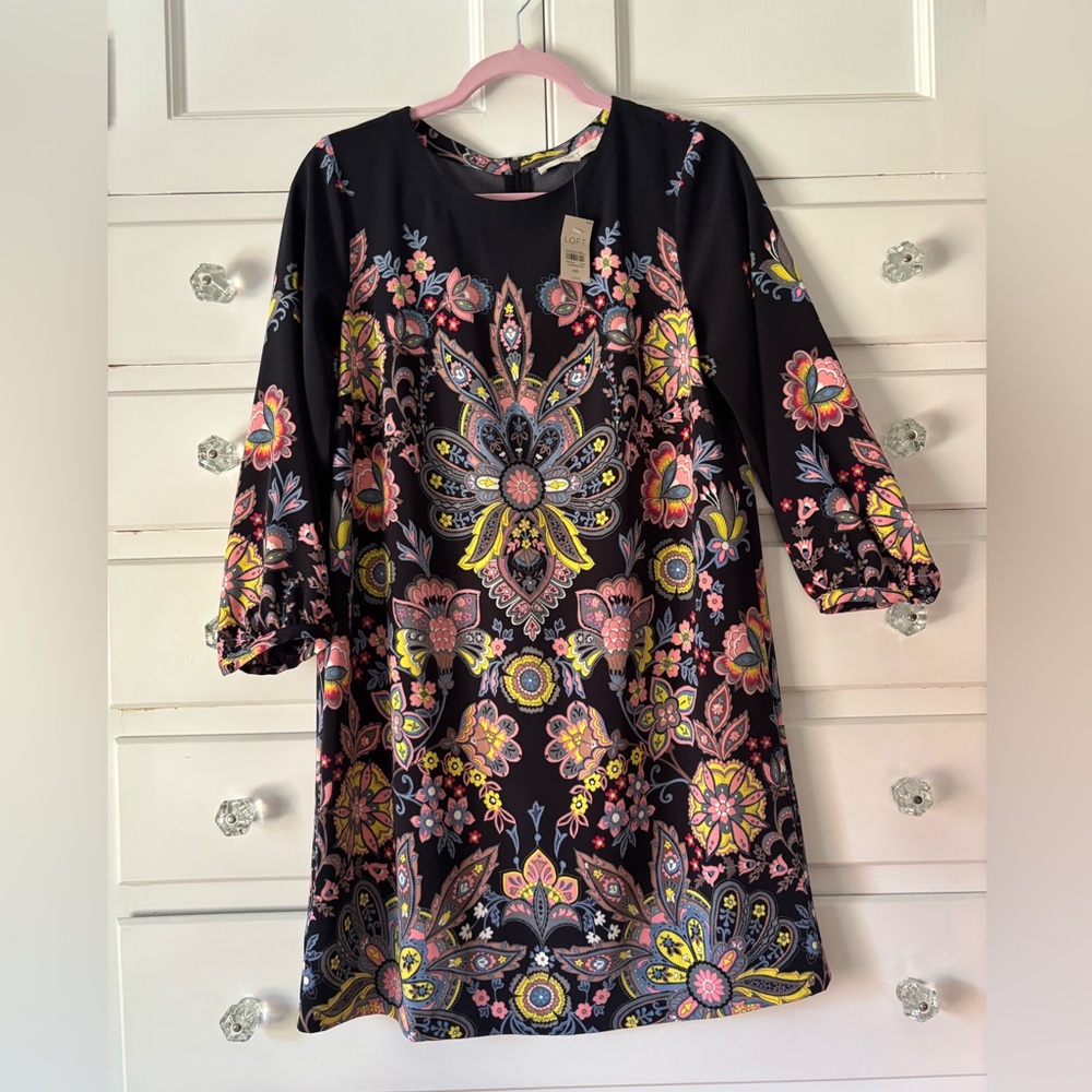 LOFT Floral Patterned Dress Petite Med.